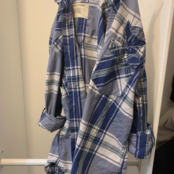 DKNY Blue plaid mens LG button up. Used and loved. - Picture 2 of 6